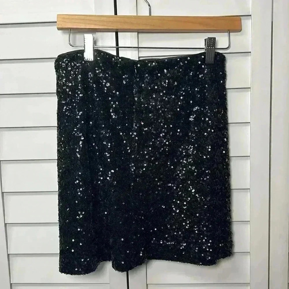 House of Harlow 1960 Sequin Faux Wrap Tie Front Mini Skirt Size S/M Black - Picture 8 of 11